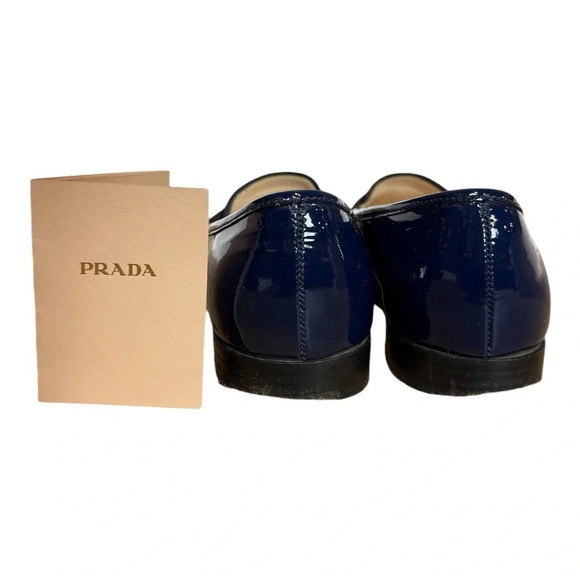 Prada Patent Leather Triangle Logo Loafers, Navy Blue, Size 36.5/US 6.5 - Picture 6 of 14